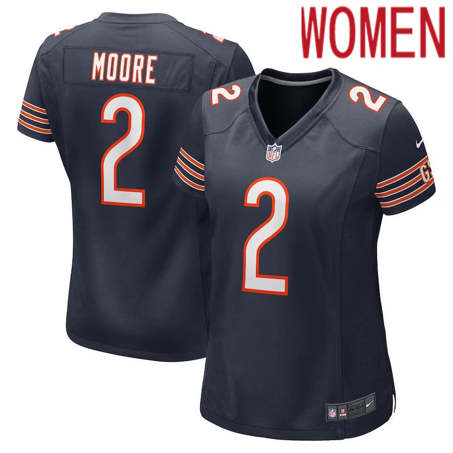 Women Chicago Bears #2 D.J. Moore Nike Navy Game NFL Jersey->women nfl jersey->Women Jersey